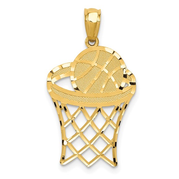14k Yellow Gold Sports Yellow Gold Genuine Sports Basketball Necklace Pendant - Picture 2 of 5